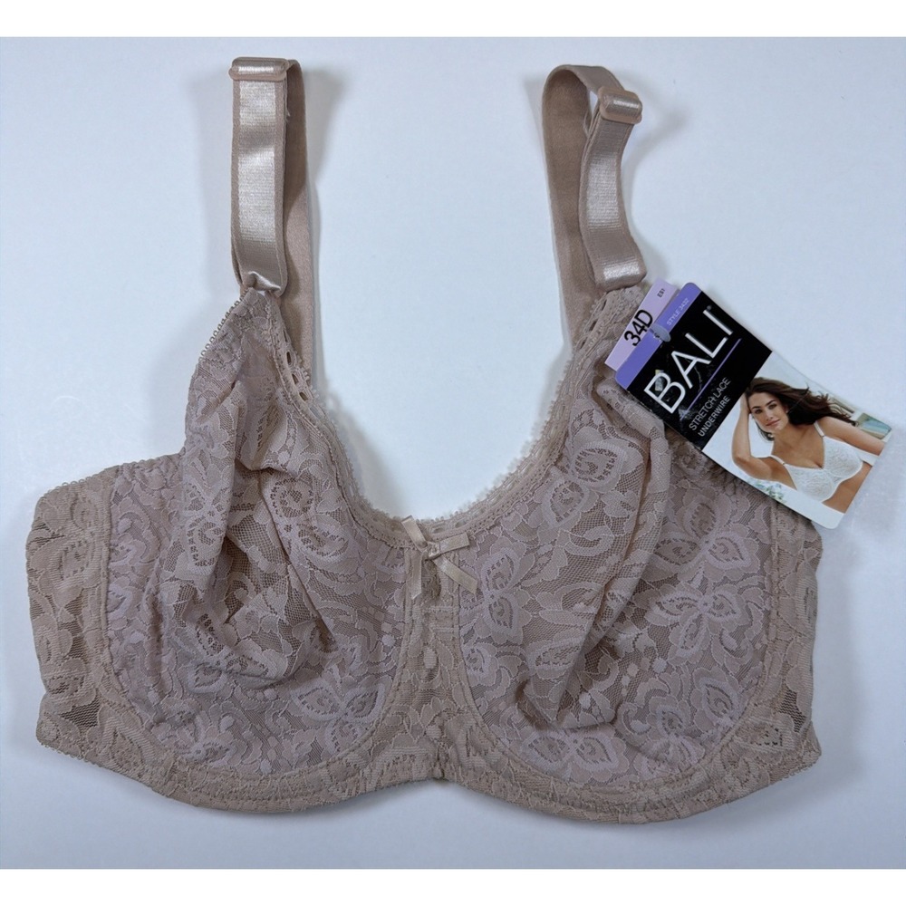 Bali Lace 'N Smooth Stretch Lace Bra 34D Shaping Support Style DF3432 Nude NWT